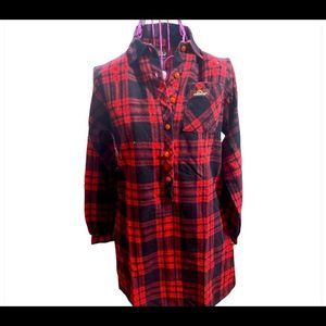 Jordache long sleeve red & black plaid shirt/dress with collard size 10